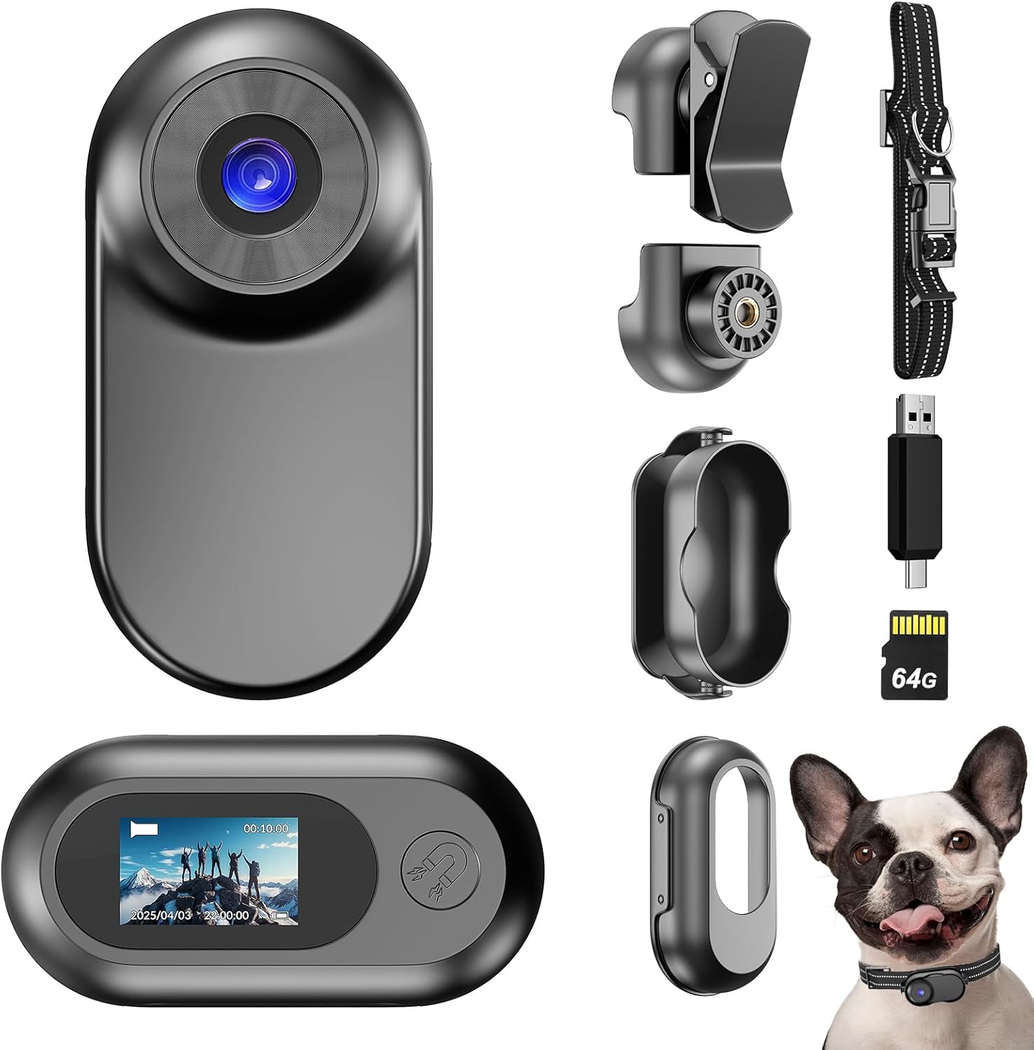 Mini Body Camera,1080P 64G Wearable Action Body Cam,Thumb Size Hands Free One-Click Filming Body Worn Camera with 360°Rotatable Clip for Work, Travel, Pet Walking