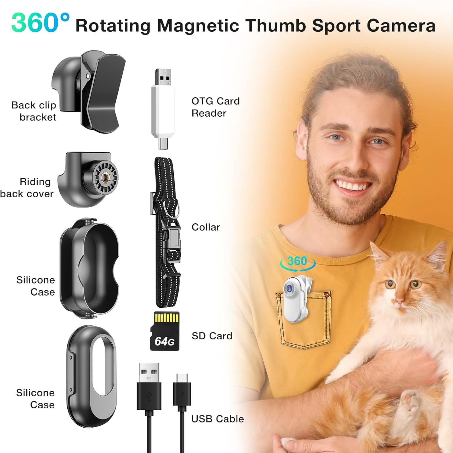 Mini Body Camera,1080P 64G Wearable Action Body Cam,Thumb Size Hands Free One-Click Filming Body Worn Camera with 360°Rotatable Clip for Work, Travel, Pet Walking - Image 6