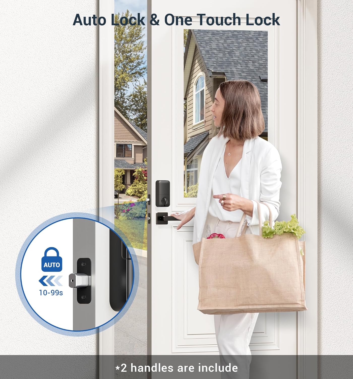 Veise Fingerprint Door Lock Set, Keyless Entry Door Lock, Front Handle Set, Electronic Keypad Deadbolt with Lever Handle, 2 Keys, Auto-Locking, One-time Codes, Easy to Install, Oil Rubbed Bronze - Image 4