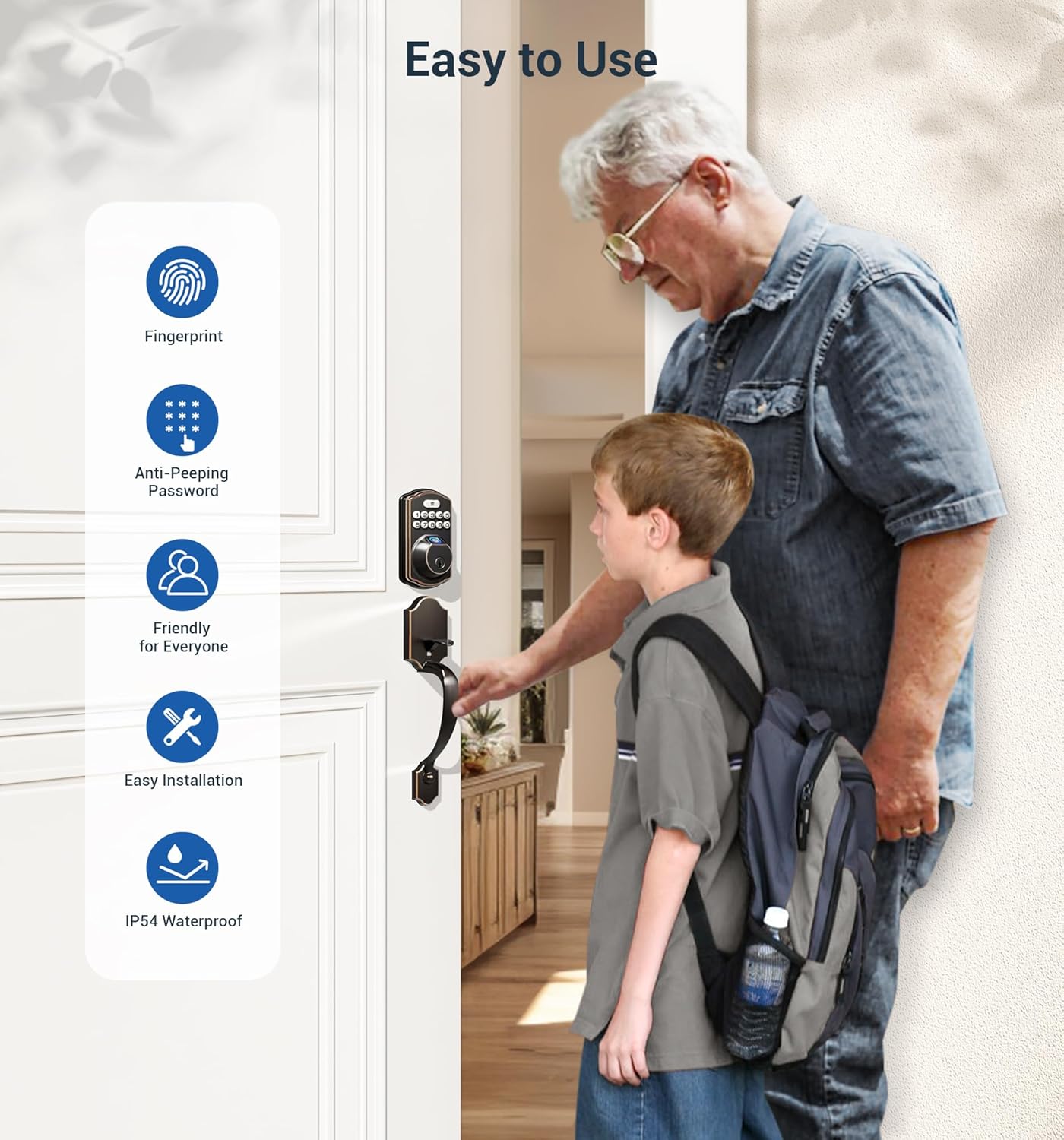 Veise Fingerprint Door Lock Set, Keyless Entry Door Lock, Front Handle Set, Electronic Keypad Deadbolt with Lever Handle, 2 Keys, Auto-Locking, One-time Codes, Easy to Install, Oil Rubbed Bronze - Image 5