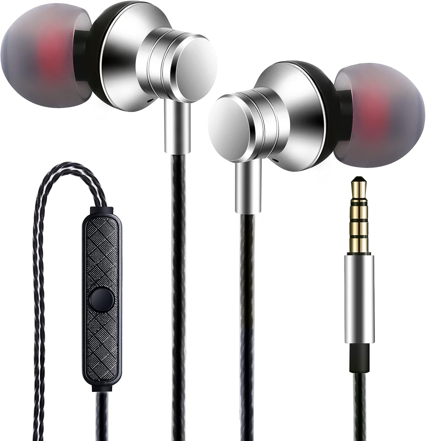 Wired Earbuds Headphones with Microphone Stereo Bass Earphones Noise Isolation in-Ear Headset Compatible with All Smartphones Tablets iPod IPad MP3 Player That with 3.5 mm Interface(Silver)