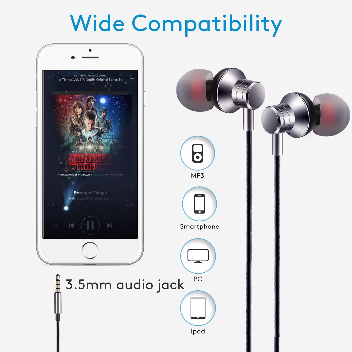 Wired Earbuds Headphones with Microphone Stereo Bass Earphones Noise Isolation in-Ear Headset Compatible with All Smartphones Tablets iPod IPad MP3 Player That with 3.5 mm Interface(Silver) - Image 3