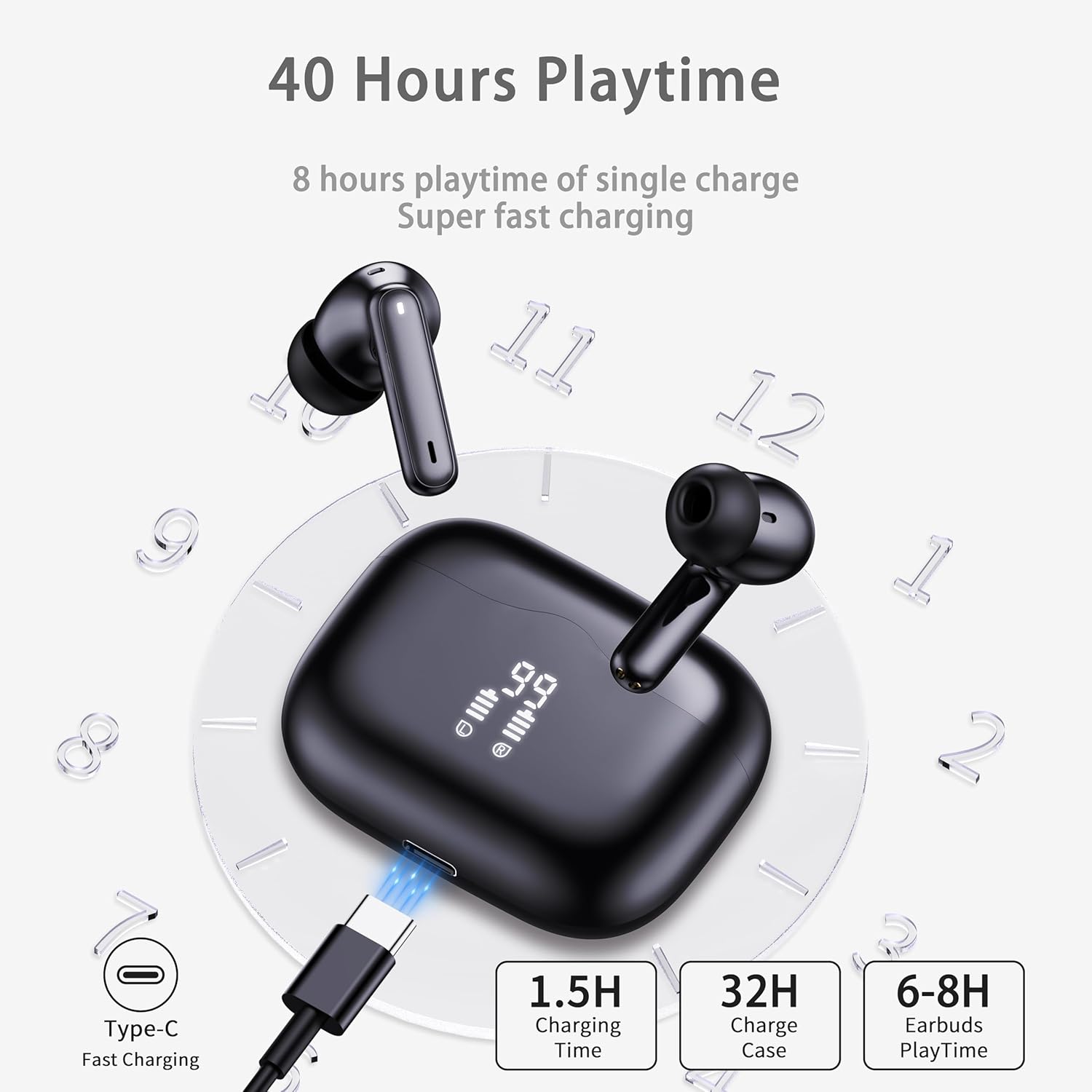 Wireless Earbuds, 2025 Bluetooth 5.4 Headphones in Ear with 4 ENC Noise Cancelling Mic, New Wireless Earphones HiFi Stereo Deep Bass 40H Playtime, LED, In-Ear Bluetooth Ear Buds IP7 Waterproof, USB-C - Image 3